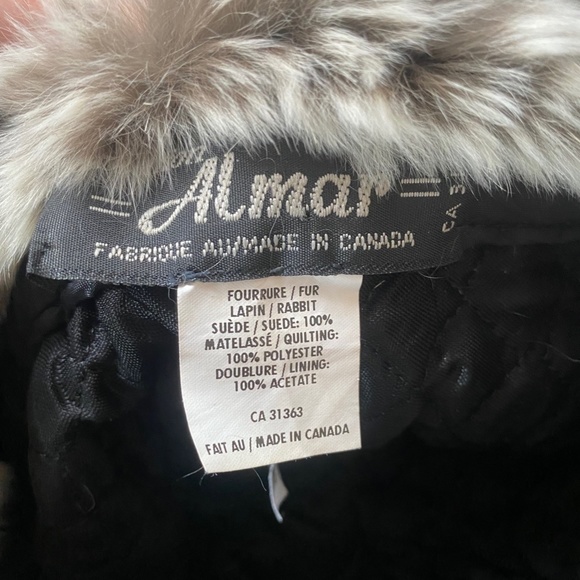 ALMAR, Canada, Suede leather trapper hat with rabbit fur, black,  grey size M - Picture 5 of 5